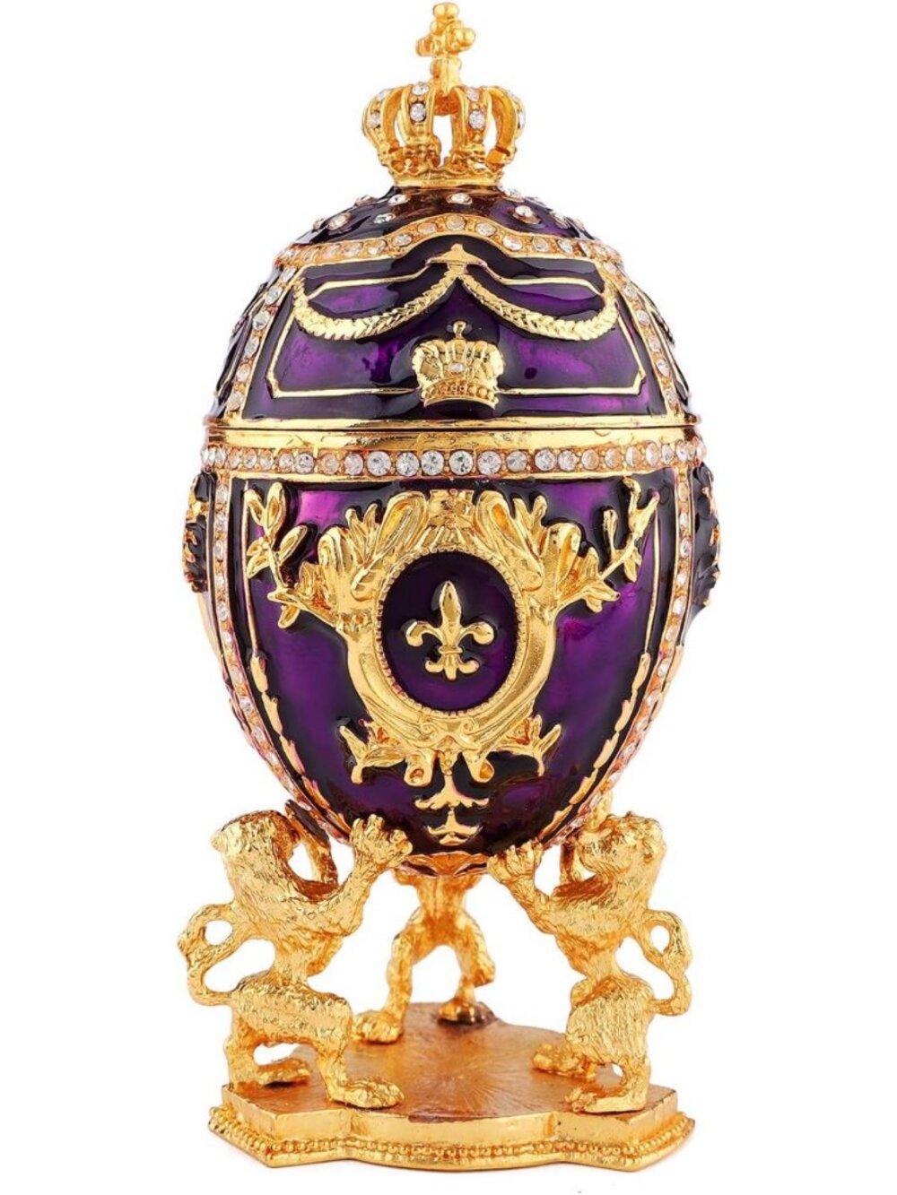 Elegant Hand-Painted Purple Easter Egg Trinket Box | Unique Decorative Gift